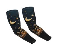 FZQVSLCM Manchons de bras avec fond doré et croissant de lune - Protection solaire - Avec trou pour le pouce - Pour homme et femme