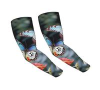 FZQVSLCM Manchons de bras colorés à fleurs et papillons - Protection solaire - Manches rafraîchissantes avec trou pour le pouce - Manchon solaire pour homme et femme