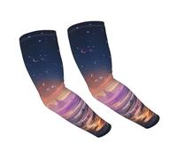 FZQVSLCM Manchons de bras colorés rétro sur le thème de l'espace - Manches de refroidissement avec trou pour le pouce - Manchons de soleil pour homme et femme