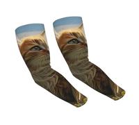 FZQVSLCM Manchons de bras pour chat assis dans un champ vert - Manchons de protection solaire rafraîchissants avec trou pour le pouce - Manchon solaire pour homme et femme
