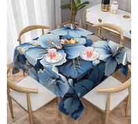 FZQVSLCM Nappe carrée bleue à motif de fleur d'hibiscus, imperméable, infroissable, en tissu robuste pour table de salle à manger, dîner, fête de vacances, 140 x 140 cm