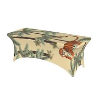 FZQVSLCM Nappe de 1,8 m pour tables rectangulaires imperméable et infroissable en élasthanne, nappe de palmiers et tigres - Nappe extensible très résistante pour fête, banquet
