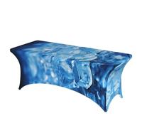FZQVSLCM Nappe de table de 1,8 m pour tables rectangulaires, imperméable, infroissable, en élasthanne, fond cube de glace bleu, nappe extensible très résistante pour fête, banquet