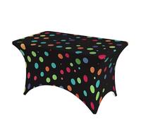 FZQVSLCM Nappe de table rectangulaire de 1,2 m pour tables rectangulaires, imperméable, infroissable, en élasthanne, fond noir à pois - Nappe extensible très résistante pour fête, banquet
