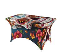 FZQVSLCM Nappe de table rectangulaire de 1,2 m pour tables rectangulaires, imperméable, infroissable, en élasthanne, nappe colorée à motif tête de mort en sucre, nappe extensible et résistante pour