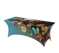FZQVSLCM Nappe de table rectangulaire de 1,8 m pour tables rectangulaires, imperméable, infroissable, en élasthanne, motif cheval avec fleurs et papillons, nappe extensible très résistante pour fête