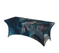 FZQVSLCM Nappe de table rectangulaire de 1,8 m pour tables rectangulaires, imperméable, infroissable, en élasthanne, nappe de table tortue qui nage dans la mer, nappe extensible très résistante pour