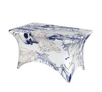 FZQVSLCM Nappe de table rectangulaire imperméable infroissable en élasthanne à motif squelette bleu de 1,2 m - Nappe extensible et résistante pour fête, banquet