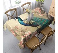 FZQVSLCM Nappe imperméable pour tables rectangulaires, motif paon oriental sur arbre floral, nappe de table en tissu très résistant pour intérieur et extérieur, 140 x 89 cm