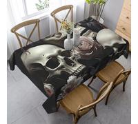 FZQVSLCM Nappes pour tables rectangulaires - Nappe imperméable, motif fleurs noires et blanches et tête de mort - Housses de table en tissu très résistant pour intérieur et extérieur - 140 x 89 cm