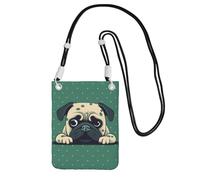 FZQVSLCM Petit sac à bandoulière pour femme - Sac à main étanche pour téléphone portable - Carlin à pois verts - Sac banane - Noir - Taille unique