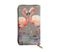 FZQVSLCM Portefeuille en cuir avec flamants roses et fleurs pour femme - Long porte-monnaie ultra fin - Porte-cartes de crédit - Pochette à deux volets