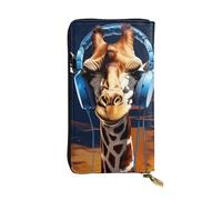 FZQVSLCM Portefeuille en cuir avec motif girafe portant des écouteurs pour femme - Porte-monnaie long ultra fin - Porte-cartes de crédit - Pochette à deux volets