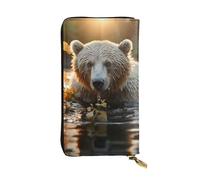 FZQVSLCM Portefeuille en cuir avec motif ours traversant la rivière pour femme, porte-monnaie long, ultra fin, porte-cartes de crédit, pochette à deux volets