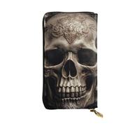 FZQVSLCM Portefeuille en cuir avec motif tête de mort rose pour femme, porte-monnaie long, ultra fin, porte-cartes de crédit, pochette à deux volets