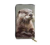 FZQVSLCM Portefeuille en cuir motif loutre pour femme - Long porte-monnaie ultra fin - Porte-cartes de crédit - Pochette à deux volets