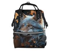 FZQVSLCM Sac à dos à langer pour femme, grande capacité, sac à dos pour maman, feuilles d'automne et loup, sac à dos décontracté