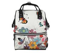 FZQVSLCM Sac à dos à langer pour femme - Grande capacité - Sac à dos pour maman - Motif papillon et fleurs - Style décontracté