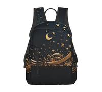 FZQVSLCM Sac à dos léger pour ordinateur portable, randonnée, fond doré et croissant de lune, sac de voyage pour femme et homme