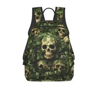 FZQVSLCM Sac à dos léger pour ordinateur portable, randonnée, fond vert, tête de mort et feuilles, sac de voyage pour homme et femme