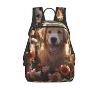 FZQVSLCM Sac à dos léger pour ordinateur portable, randonnée, golden retriever et fleurs, sac de week-end, sac de voyage pour homme et femme