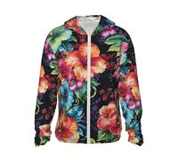FZQVSLCM Sweat à capuche de protection solaire UPF 50+ pour homme - Veste légère à manches longues - Belle fleur d'hibiscus, noir, Taille S