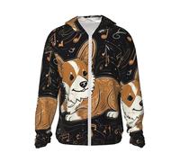 FZQVSLCM Sweat à capuche de protection solaire UPF 50+ pour homme - Veste légère à manches longues - Corgi qui aime la musique Rashguard, noir, Taille L
