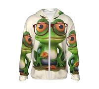 FZQVSLCM Sweat à capuche de protection solaire UPF 50+ pour homme - Veste légère à manches longues - Grenouille portant des lunettes Rashguard, noir, X-Large