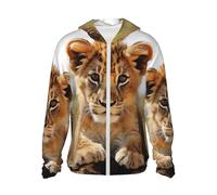 FZQVSLCM Sweat à capuche de protection solaire UPF 50+ pour homme - Veste légère à manches longues - Joli petit animal lion - Rashguard, noir, Taille S