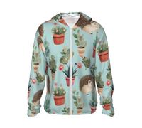 FZQVSLCM Sweat à capuche de protection solaire UPF 50+ pour homme - Veste légère à manches longues - Motif hérisson - Fleurs en pot, Noir/blanc, 3XL