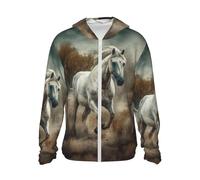 FZQVSLCM Sweat à capuche de protection solaire UPF 50+ pour homme - Veste légère à manches longues - Pour cheval - Rashguard, Noir/blanc, M