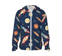 FZQVSLCM Sweat à capuche de protection solaire UPF 50+ pour homme - Veste légère à manches longues - Rocket in Space Rashguard, Noir/blanc, L