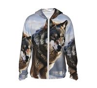FZQVSLCM Sweat à capuche de protection solaire UPF 50+ pour homme - Veste légère à manches longues - Un loup debout dans une protection contre la neige, Noir/blanc, S