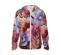 FZQVSLCM Sweat à capuche de protection solaire UPF 50+ pour homme - Veste légère à manches longues - Violet et fleurs cramoisies - Rashguard, noir, Medium
