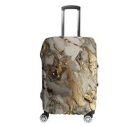 FZQVSWTX Housse de protection lavable pour valise, feuilles vertes et fleurs imprimées, protection élastique pour valises de 48 à 81 cm, Fond marbré, L