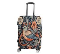 FZQVSWTX Housse de protection lavable pour valise, feuilles vertes et fleurs imprimées, protection élastique pour valises de 48 à 81 cm, Oiseaux et feuilles, L