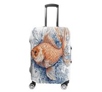 FZQVSWTX Housse de protection lavable pour valise, motif émeraude profonde et ambre, élastique pour bagages de 48,3 à 81,3 cm, Poisson orange, L
