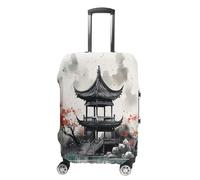 FZQVSWTX Housse de protection lavable pour valise, motif lama mignon, imprimé floral, élastique, convient aux bagages de 48,3 à 81,3 cm, Peinture à l'encre chinoise, L