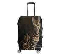 FZQVSWTX Housse de protection lavable pour valise, motif rayé violet imprimé, protection élastique pour valises de 48,3 à 81,3 cm, Chat sur couverture, S