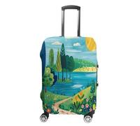 FZQVSWTX Housse de protection lavable pour valise, mouton blanc sur fond imprimé, protection élastique pour valises de 48,3 à 81,3 cm, Peinture de paysage rural, M