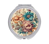 FZQVSWTX Miroir compact, miroir de maquillage de voyage, miroir de poche vintage imprimé fleurs dessinées à la main, petit miroir pour sac à main, miroir pliable double face avec grossissement 1x/2x,