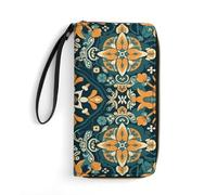 FZQVSWTX Portefeuille en cuir pour femme, avec dragonne et imprimé feuilles simples et propres, grande capacité, porte-carte de crédit, Motif jaune et vert, 19.7x10.5cm