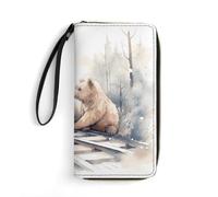 FZQVSWTX Portefeuille en cuir pour femme, motif mouton blanc sur fond imprimé, grande capacité, porte-cartes de crédit, Ours sur les voies ferrées, 19.7x10.5cm