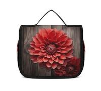 FZQVSWTX Trousse de toilette de voyage à suspendre pour homme et femme, bateau pirate au coucher du soleil, organiseur portable en polyester imprimé, Fleur de dahlia rouge, 22.5x18.5cm