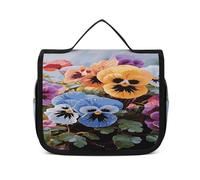 FZQVSWTX Trousse de toilette de voyage à suspendre pour homme et femme, chiot de Poméranie imprimé en polyester portable, Fleurs de pensées, 22.5x18.5cm