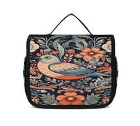 FZQVSWTX Trousse de toilette de voyage à suspendre pour homme et femme, feuilles vertes et fleurs imprimées, organiseur portable en polyester, Oiseaux et feuilles, 22.5x18.5cm
