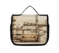 FZQVSWTX Trousse de toilette de voyage à suspendre pour homme et femme, feuilles vertes et fleurs imprimées, organiseur portable en polyester, Croquis de l'étagère, 22.5x18.5cm