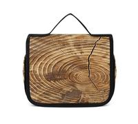 FZQVSWTX Trousse de toilette de voyage à suspendre pour homme et femme, fleurs et cygnes en polyester imprimé, Texture grain de bois, 22.5x18.5cm