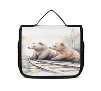 FZQVSWTX Trousse de toilette de voyage à suspendre pour homme et femme, mouton blanc sur fond imprimé en polyester, organiseur portable, Ours sur les voies ferrées, 22.5x18.5cm