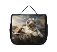 FZQVSWTX Trousse de toilette de voyage à suspendre pour homme et femme, tigre majestueux reposant sur un rocher, organiseur portable en polyester imprimé, Tigre majestueux reposant sur un rocher,